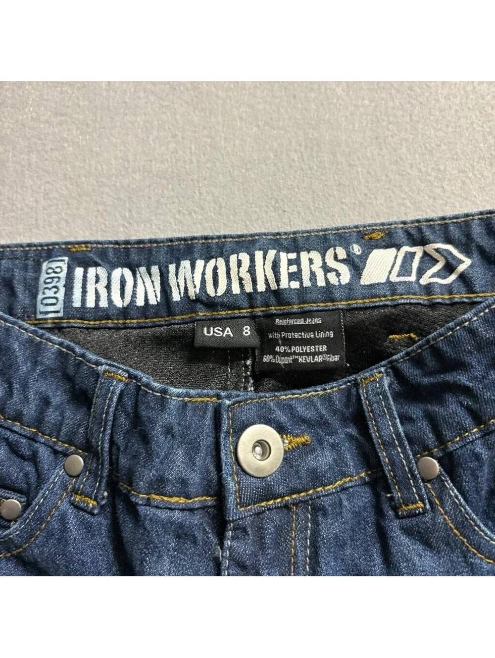 Iron Workers Kevlar Reinforced Motorcycle Jeans Mens Size 8 Blue Denim Riding